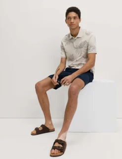 Pure Cotton Leaf Print Polo Shirt