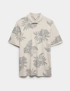 Pure Cotton Leaf Print Polo Shirt