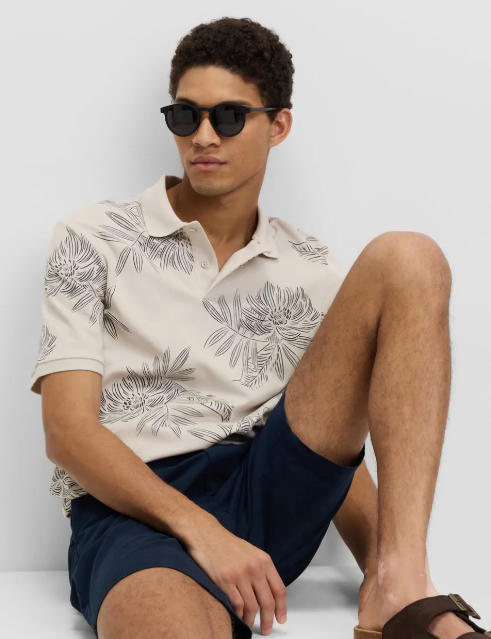 Pure Cotton Leaf Print Polo Shirt