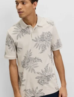 Pure Cotton Leaf Print Polo Shirt