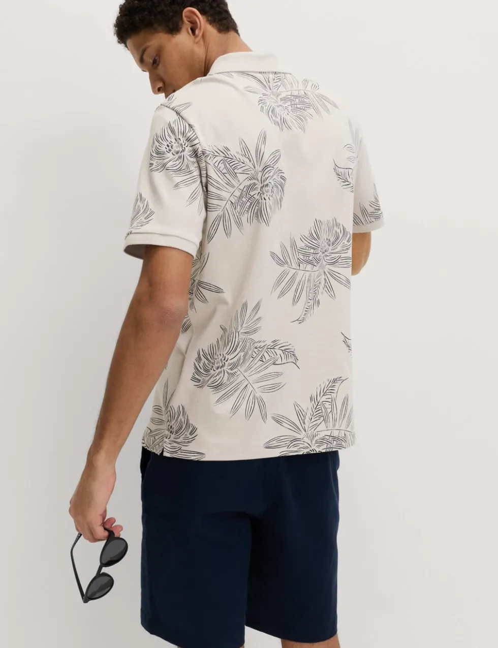 Pure Cotton Leaf Print Polo Shirt