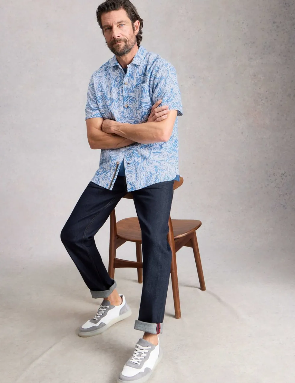 Pure Cotton Leaf Print Shirt
