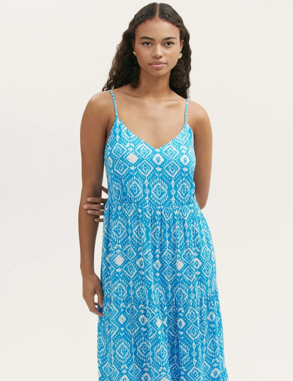 Pure Cotton Leaf Print V-Neck Midi Dress