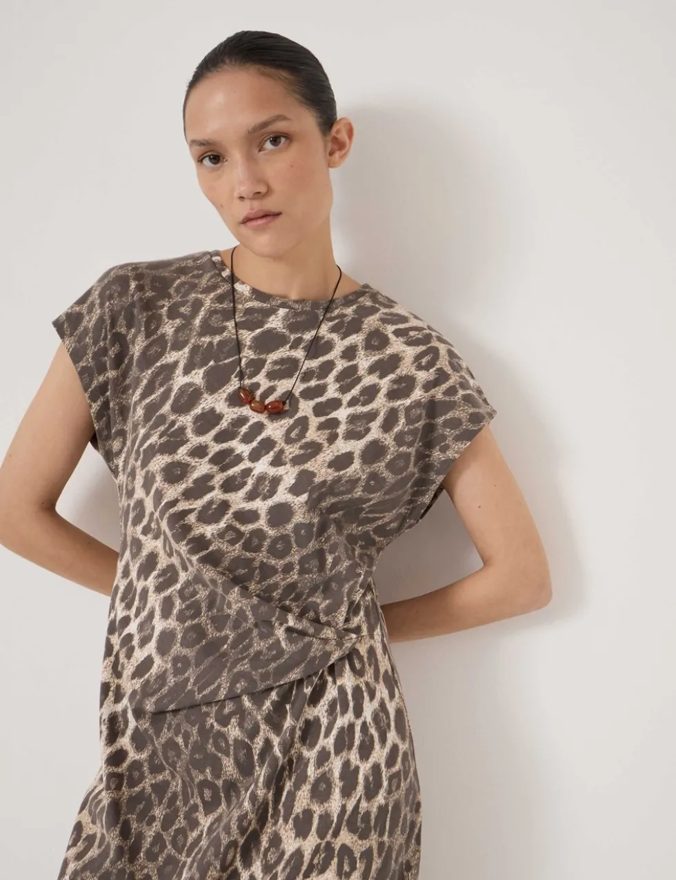 Pure Cotton Leopard Print Midi Column Dress
