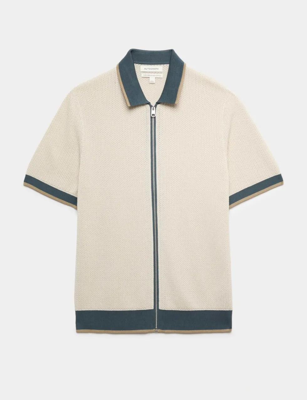 Pure Cotton Linear Stitch Zip Knitted Polo