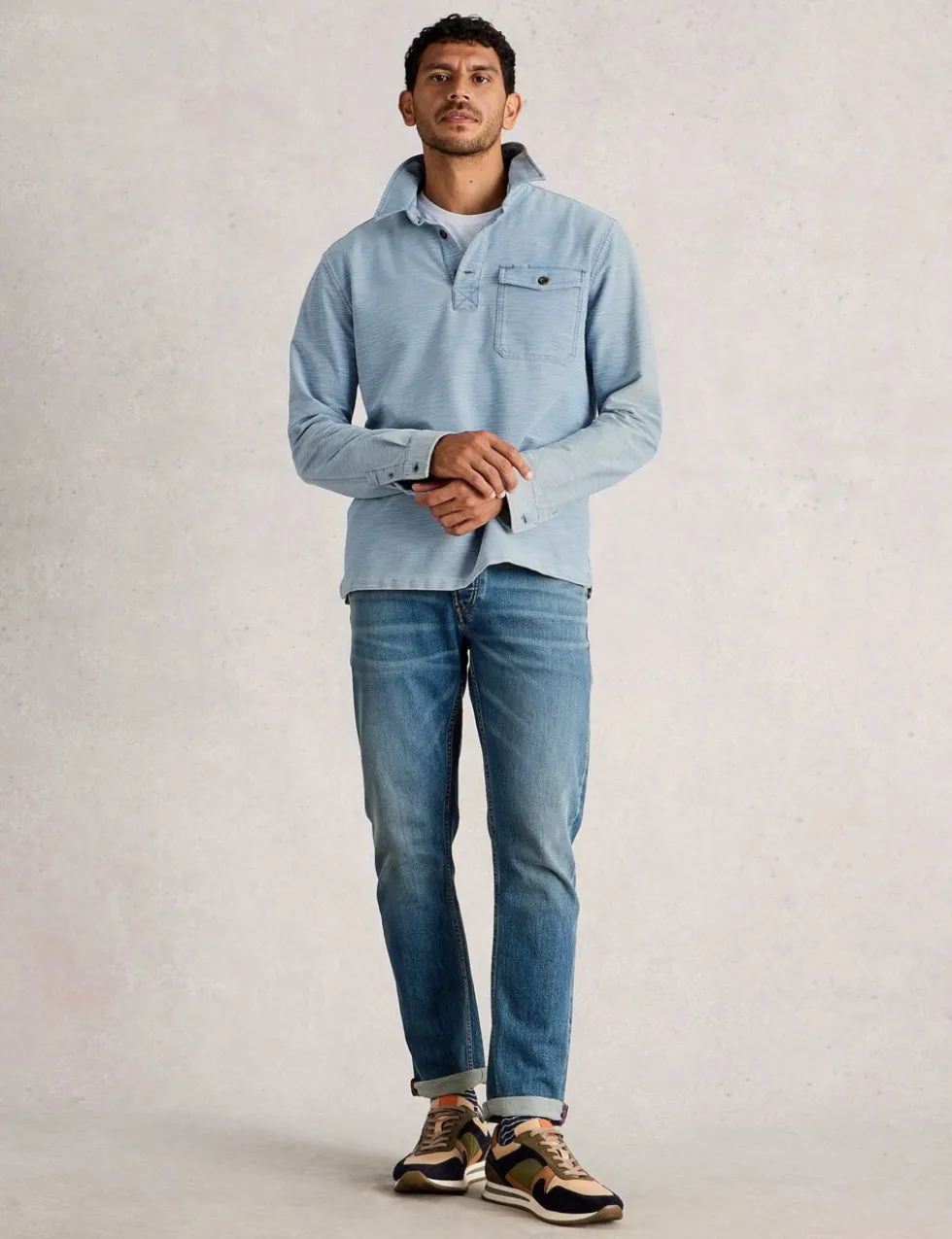Pure Cotton Long Sleeve Polo Shirt