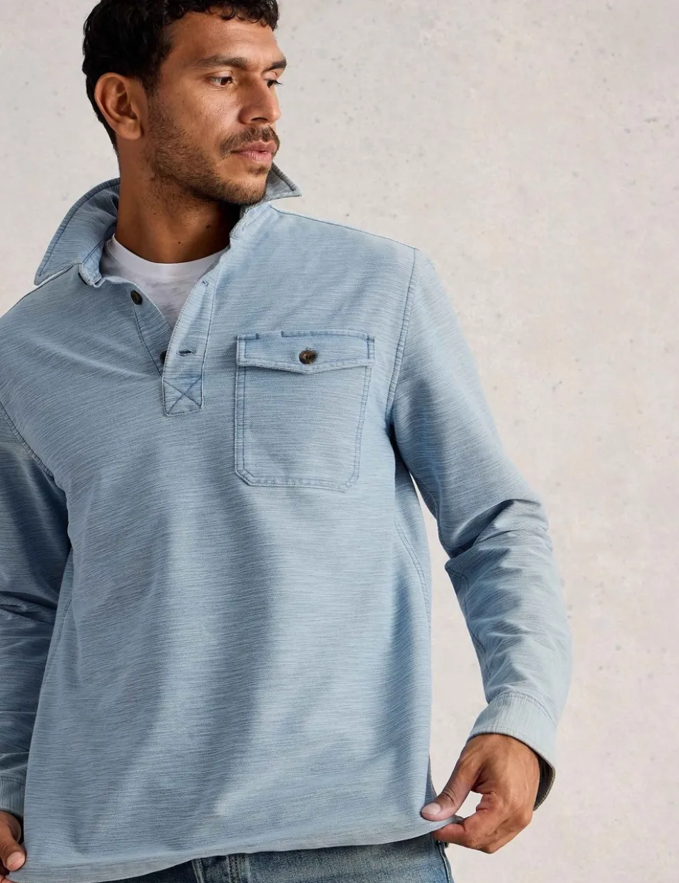 Pure Cotton Long Sleeve Polo Shirt