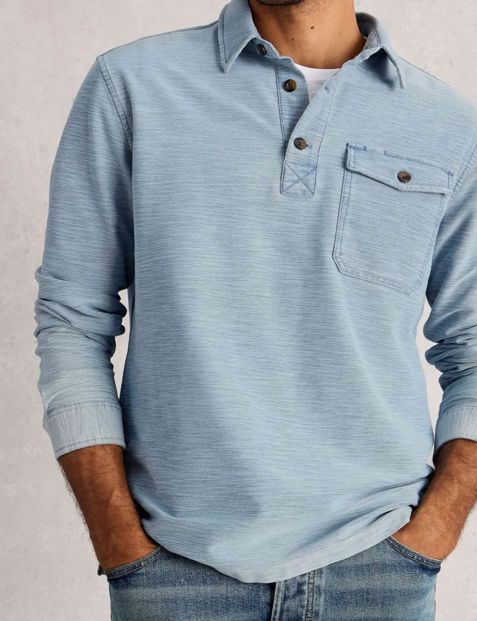 Pure Cotton Long Sleeve Polo Shirt