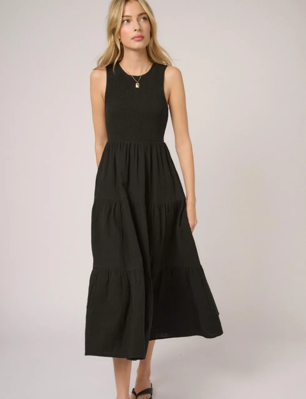 Pure Cotton Midaxi Tiered Dress
