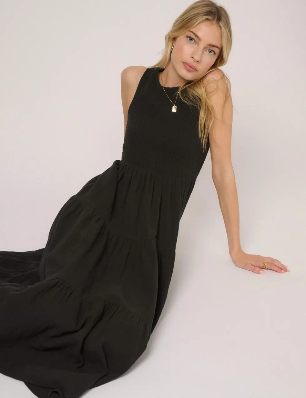 Pure Cotton Midaxi Tiered Dress