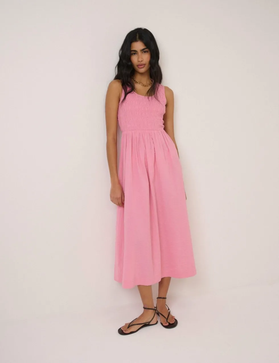 Pure Cotton Midaxi Waisted Dress
