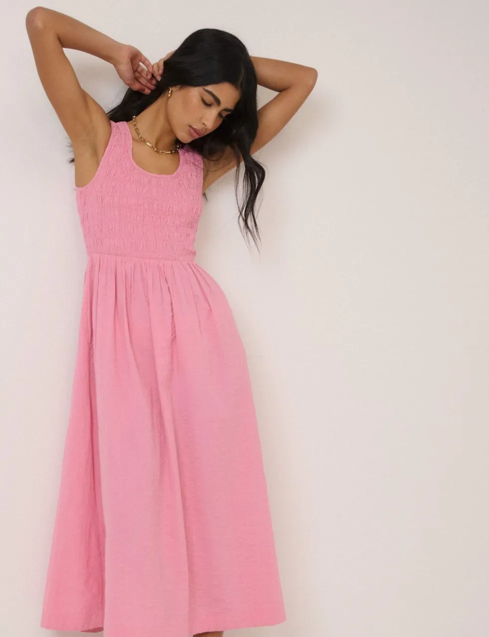 Pure Cotton Midaxi Waisted Dress