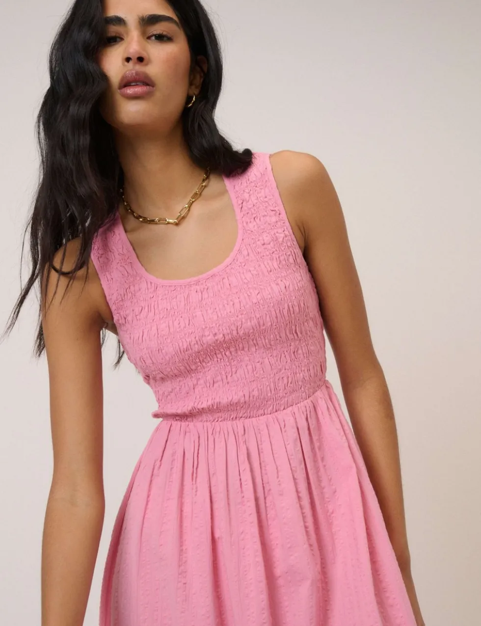 Pure Cotton Midaxi Waisted Dress