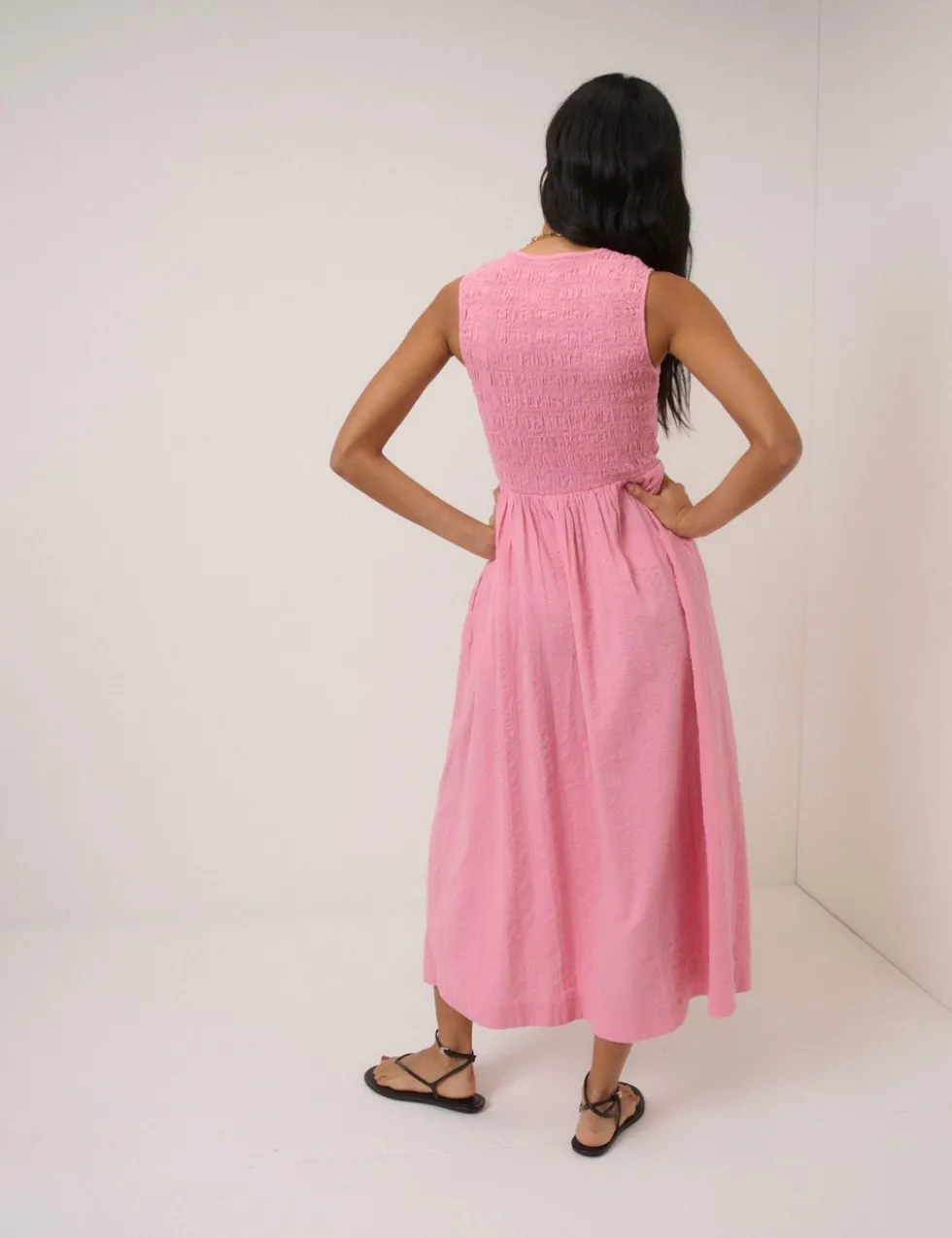 Pure Cotton Midaxi Waisted Dress