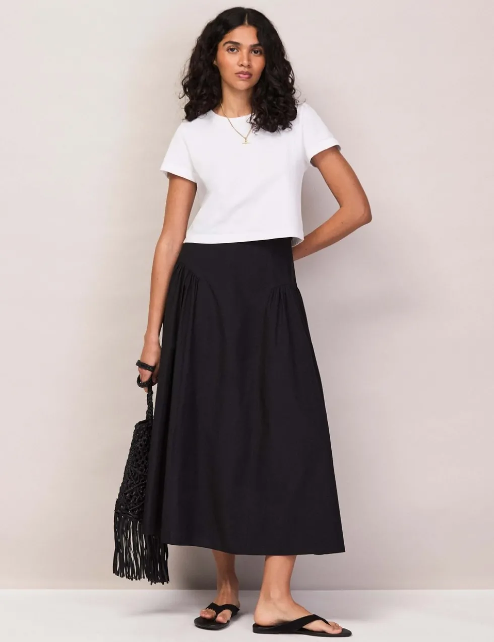 Pure Cotton Midi A-Line Skirt
