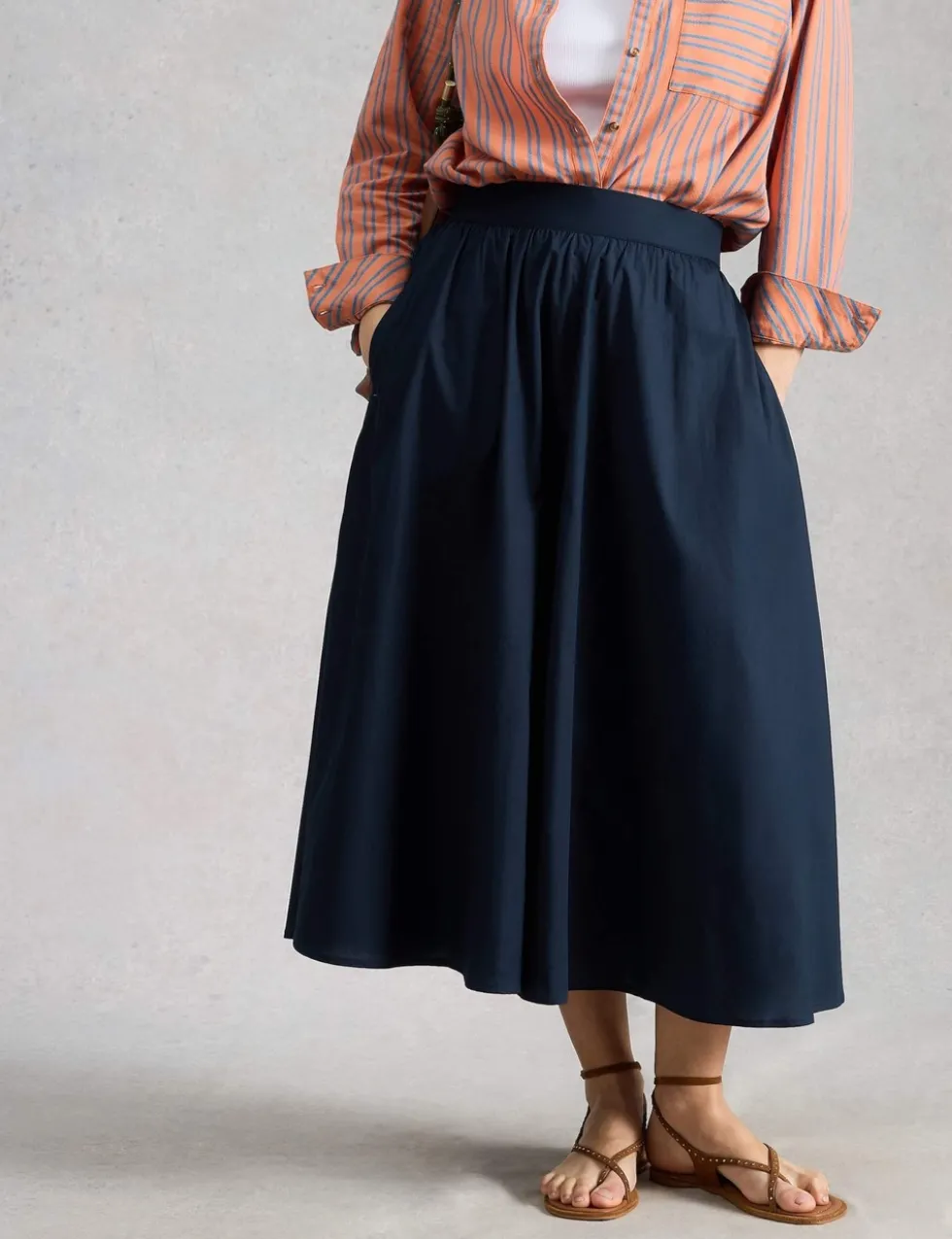 Pure Cotton Midi A-Line Skirt
