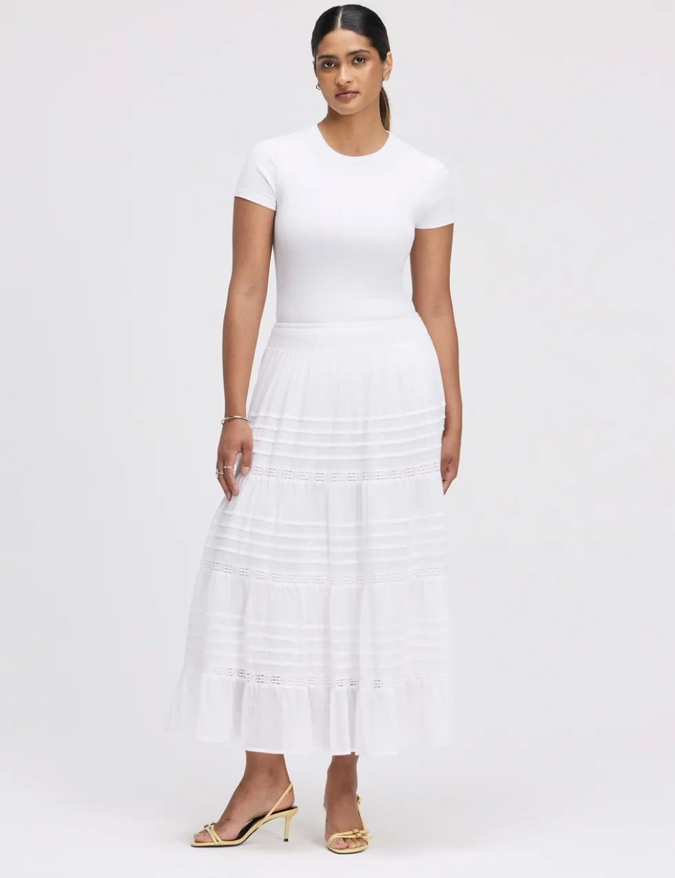 Pure Cotton Midi Tiered Skirt