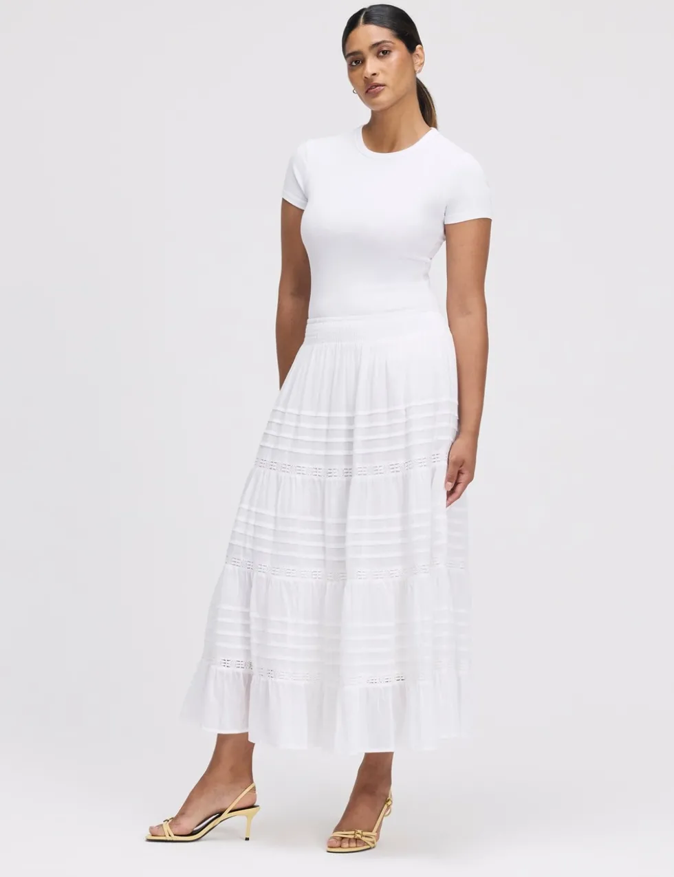 Pure Cotton Midi Tiered Skirt