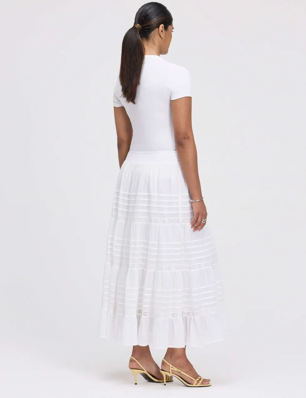 Pure Cotton Midi Tiered Skirt