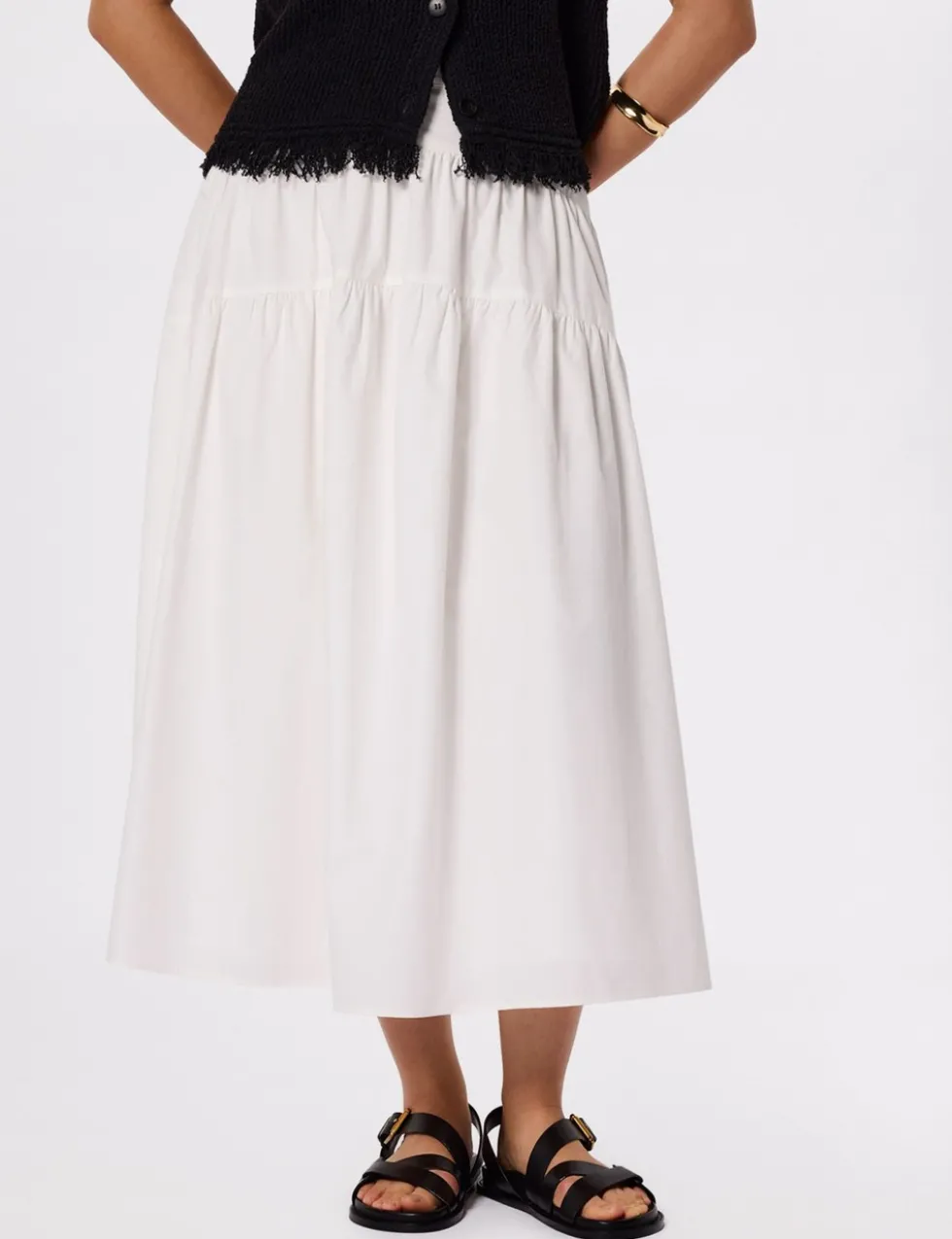 Pure Cotton Midi Tiered Skirt