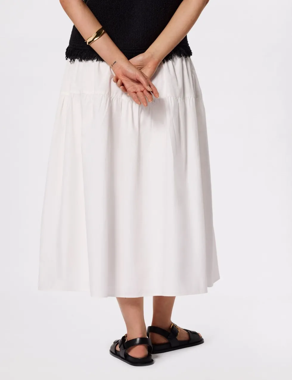 Pure Cotton Midi Tiered Skirt
