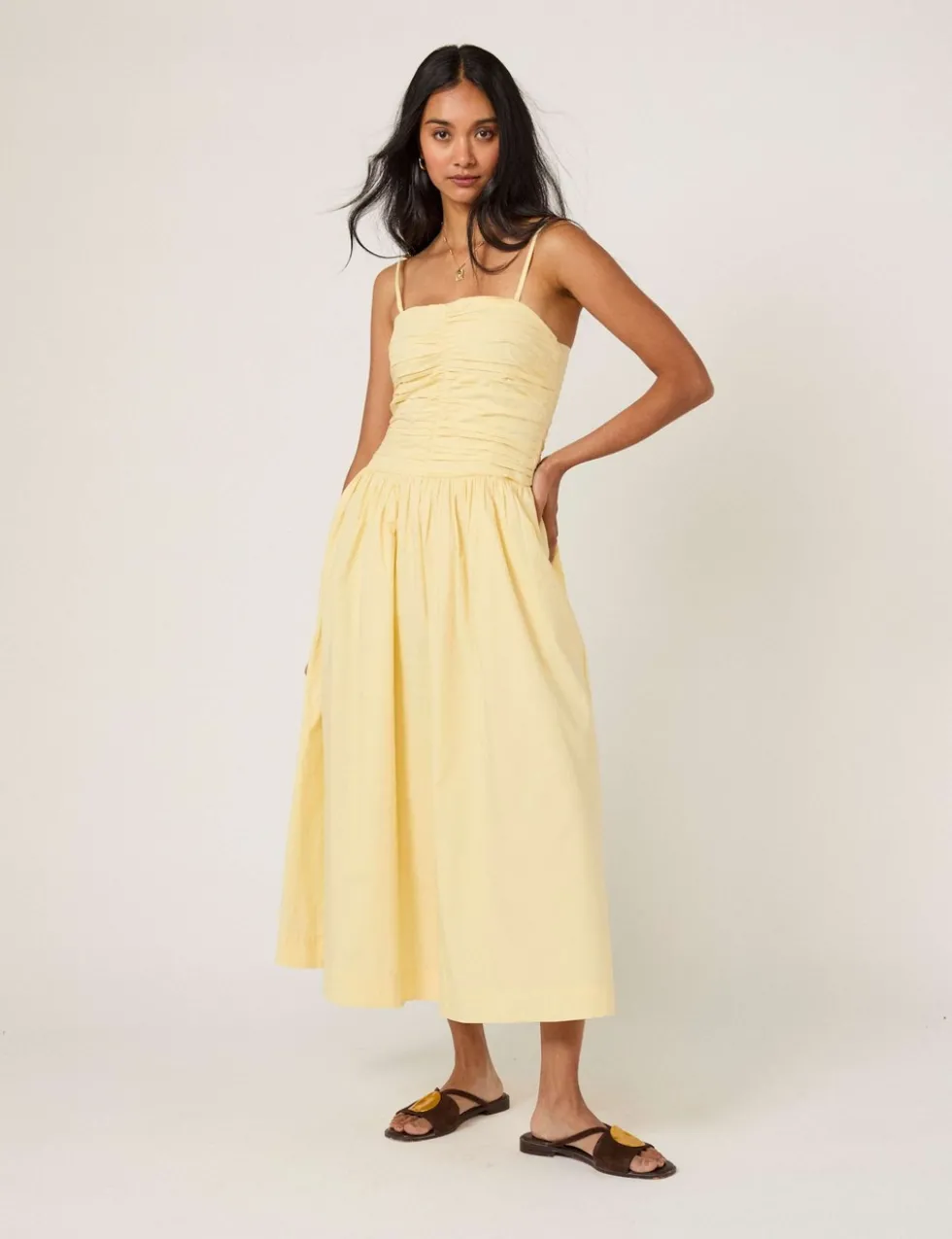 Pure Cotton Midi Waisted Dress