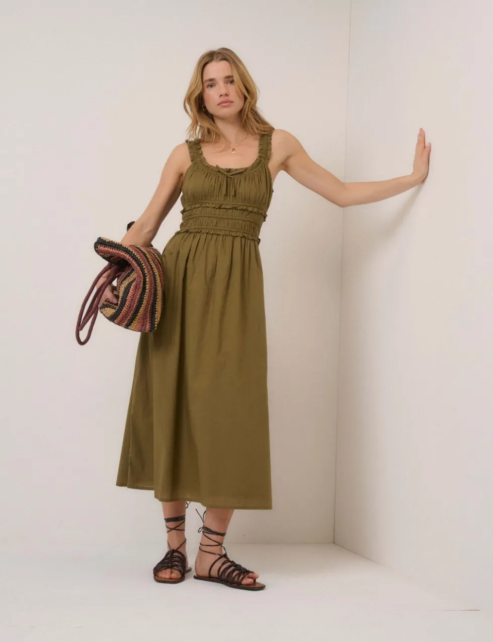 Pure Cotton Midi Waisted Dress