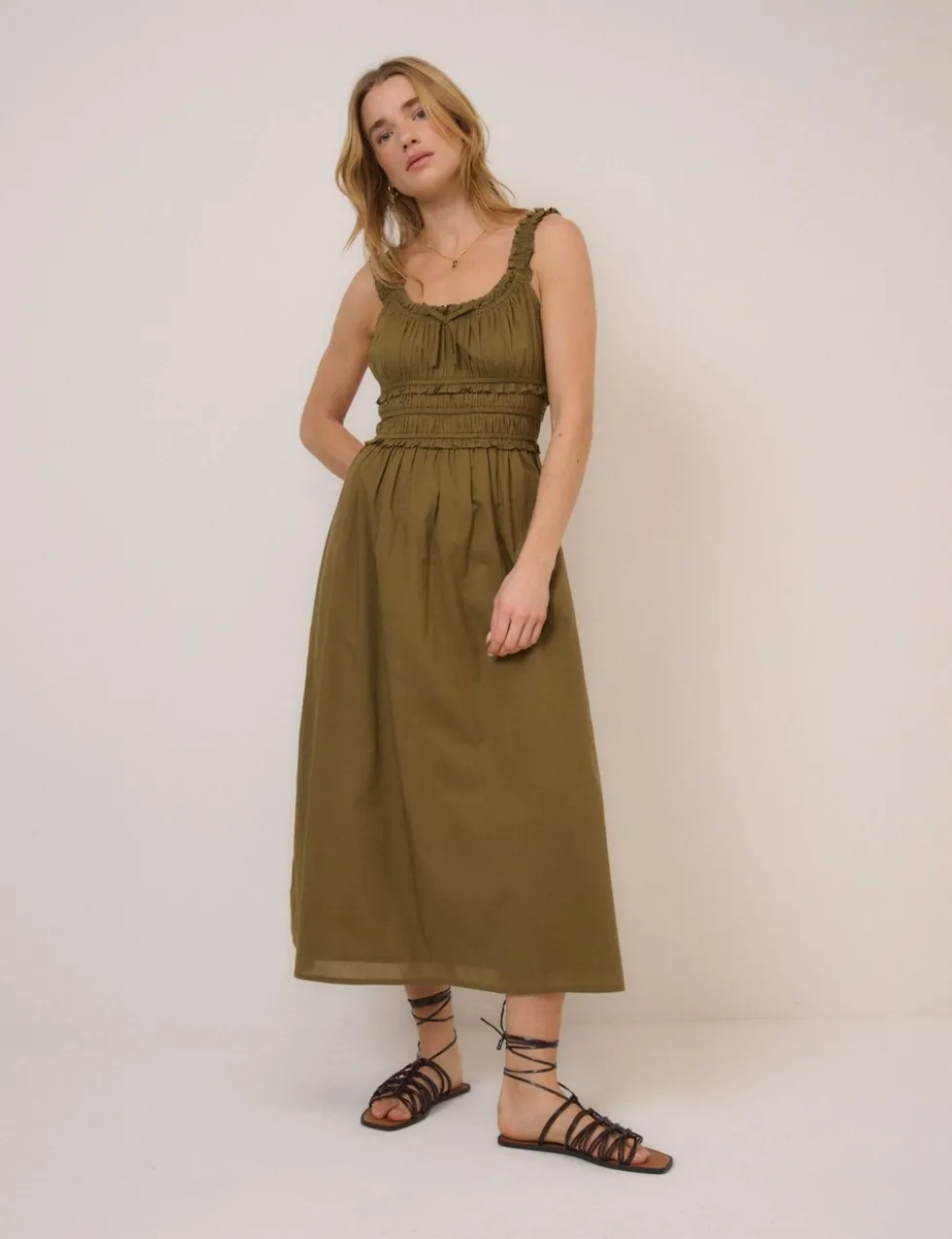 Pure Cotton Midi Waisted Dress