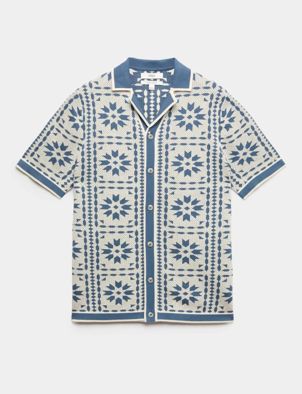 Pure Cotton Mosaic Button-Through Polo Shirt