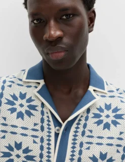 Pure Cotton Mosaic Button-Through Polo Shirt