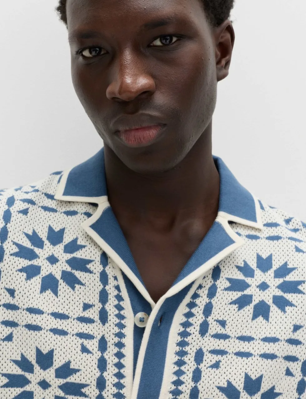 Pure Cotton Mosaic Button-Through Polo Shirt