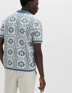 Pure Cotton Mosaic Button-Through Polo Shirt