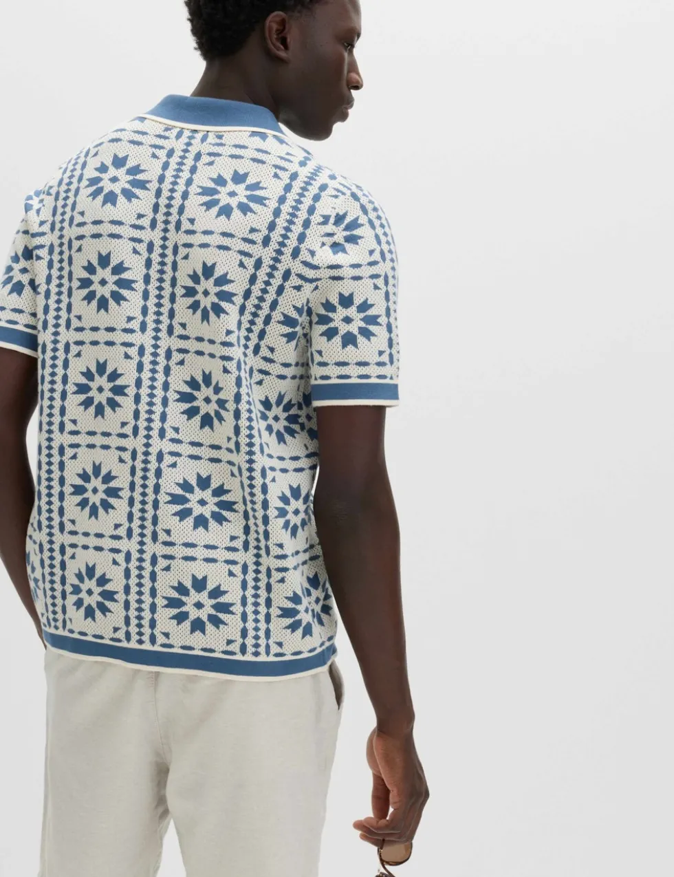 Pure Cotton Mosaic Button-Through Polo Shirt