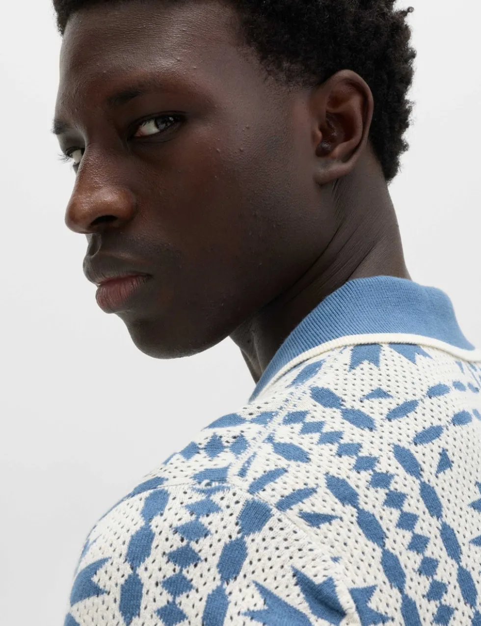 Pure Cotton Mosaic Button-Through Polo Shirt