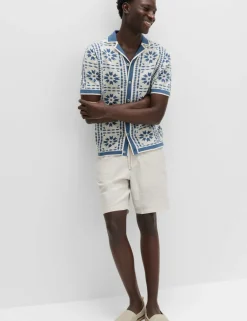 Pure Cotton Mosaic Button-Through Polo Shirt