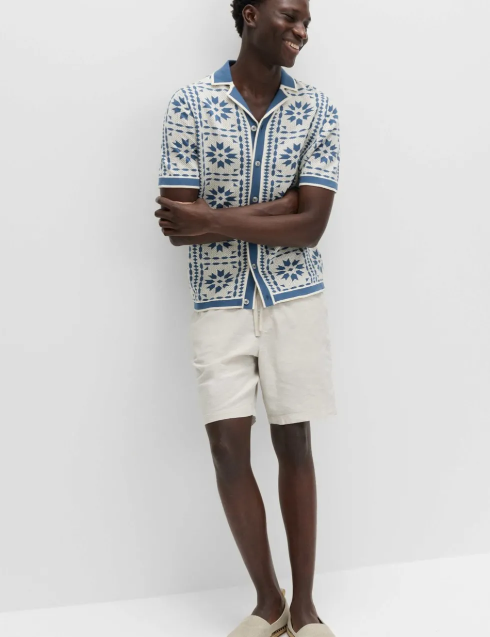 Pure Cotton Mosaic Button-Through Polo Shirt