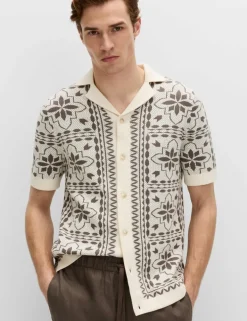 Pure Cotton Mosaic Button-Through Polo Shirt