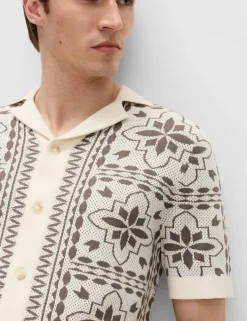 Pure Cotton Mosaic Button-Through Polo Shirt