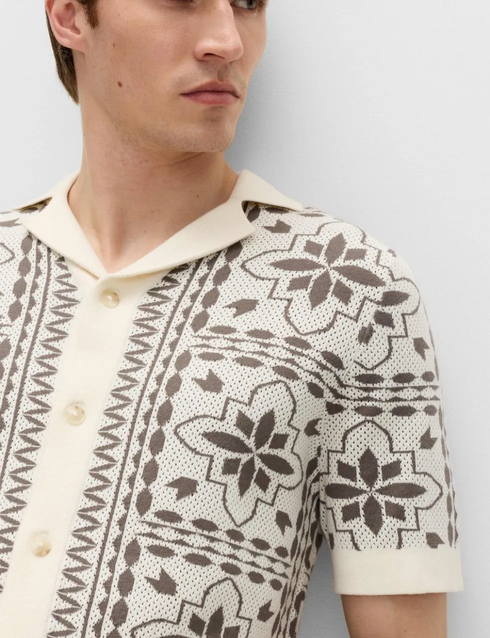 Pure Cotton Mosaic Button-Through Polo Shirt