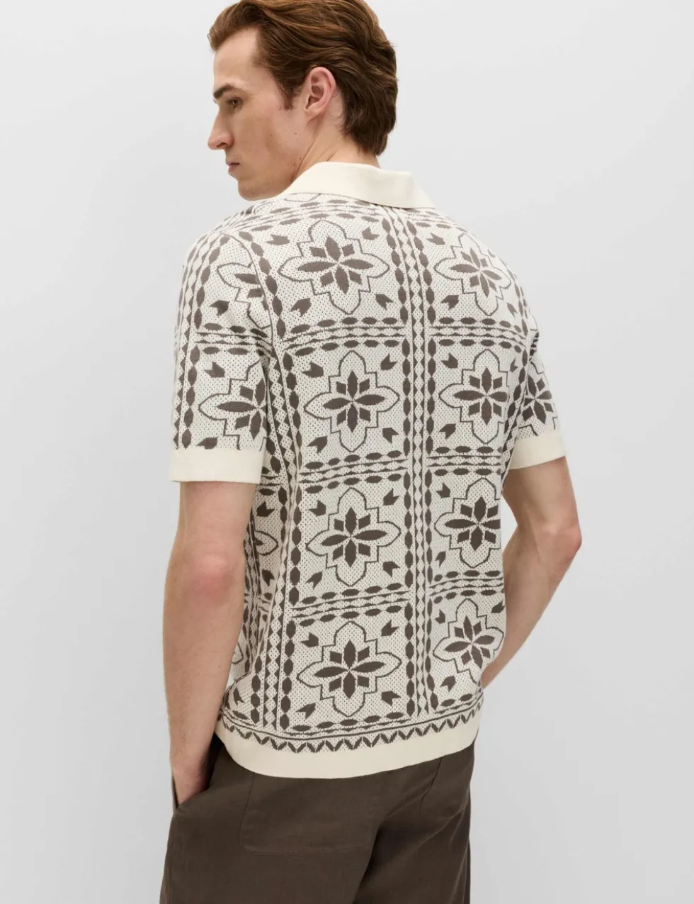 Pure Cotton Mosaic Button-Through Polo Shirt