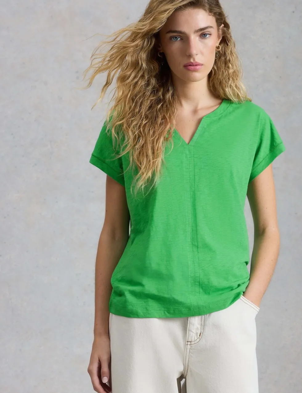 Pure Cotton Notch Neck T-Shirt