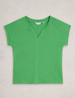 Pure Cotton Notch Neck T-Shirt