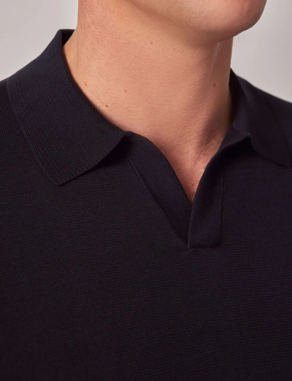 Pure Cotton Open Collar Knitted Polo Shirt