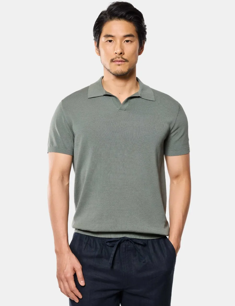 Pure Cotton Open Collar Knitted Polo Shirt