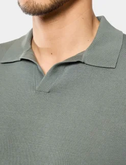 Pure Cotton Open Collar Knitted Polo Shirt