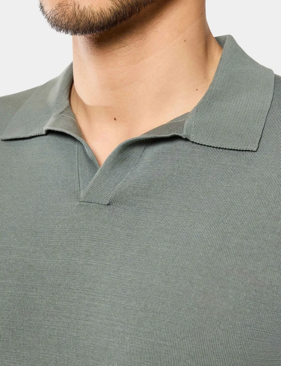 Pure Cotton Open Collar Knitted Polo Shirt