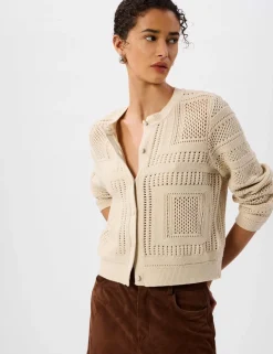 Pure Cotton Open Knit Button Front Cardigan
