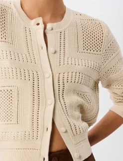 Pure Cotton Open Knit Button Front Cardigan