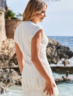 Pure Cotton Open Knit Cap Sleeve Mini Dress