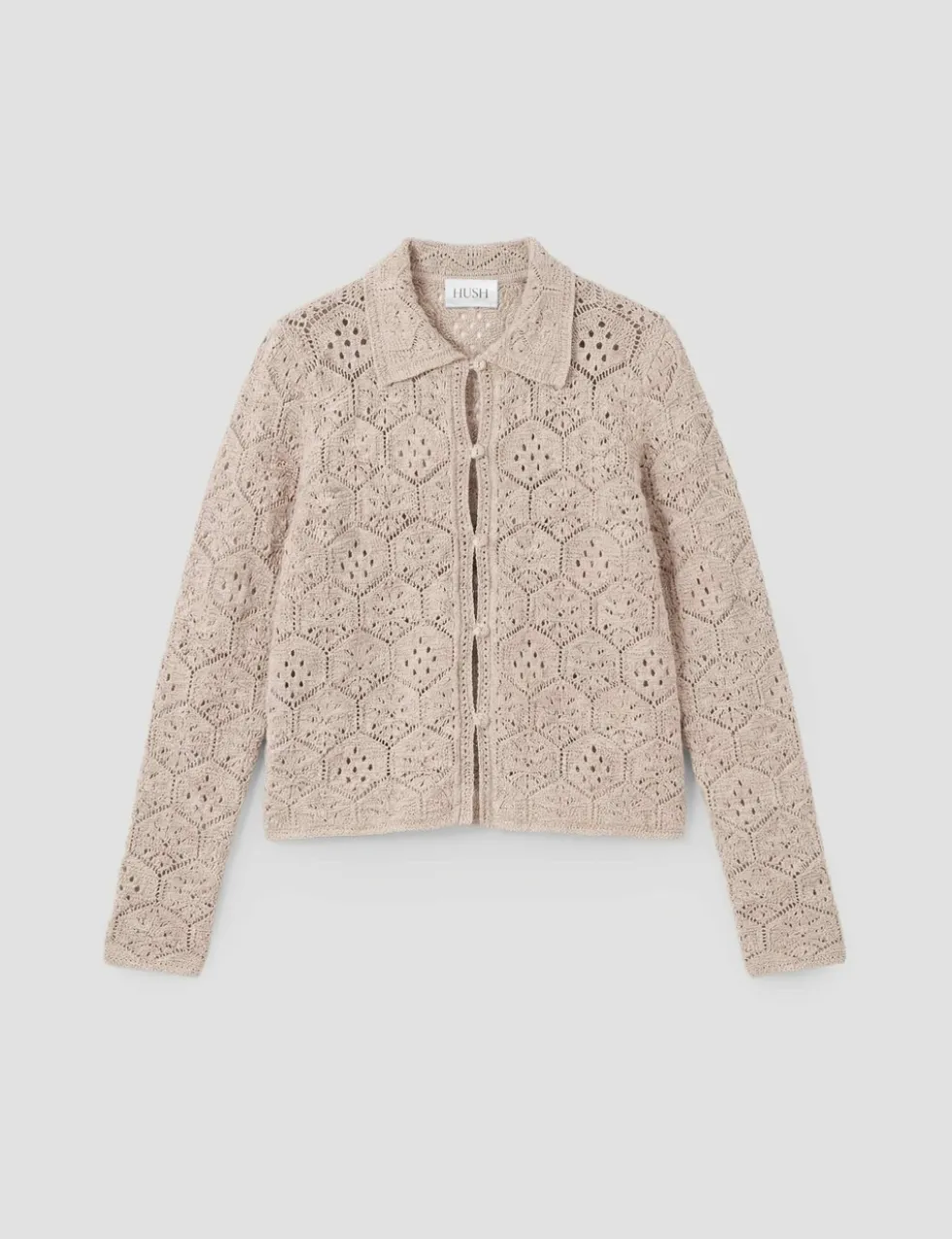 Pure Cotton Open Knit Collared Cardigan